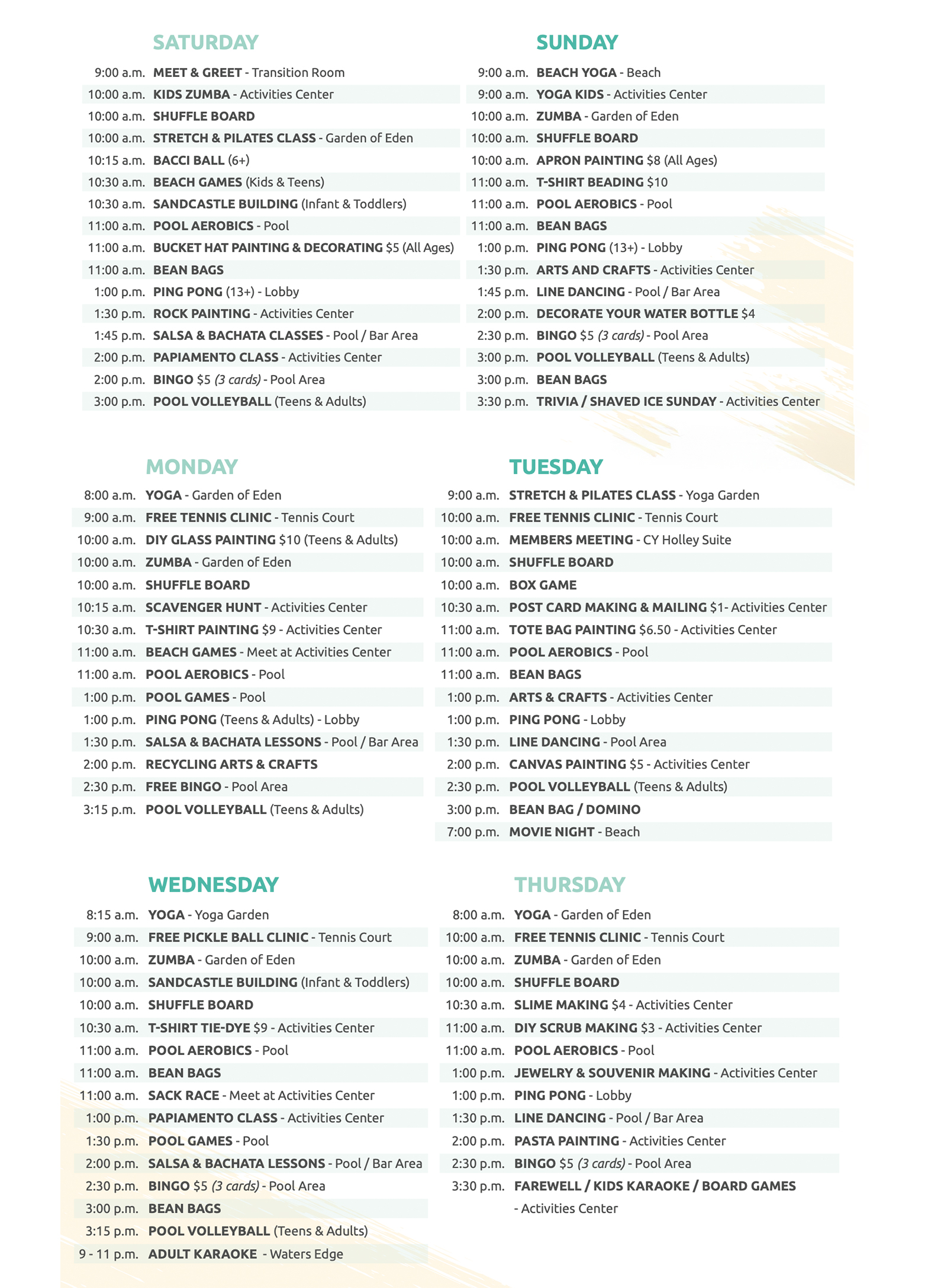 Activities at Costa Linda Beach Resort